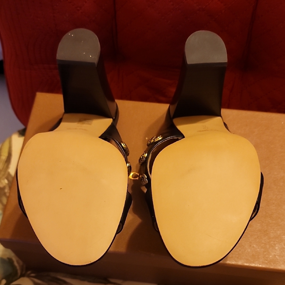 Coach Black Leather Slide Mules with Gold Studs - Picture 4 of 6